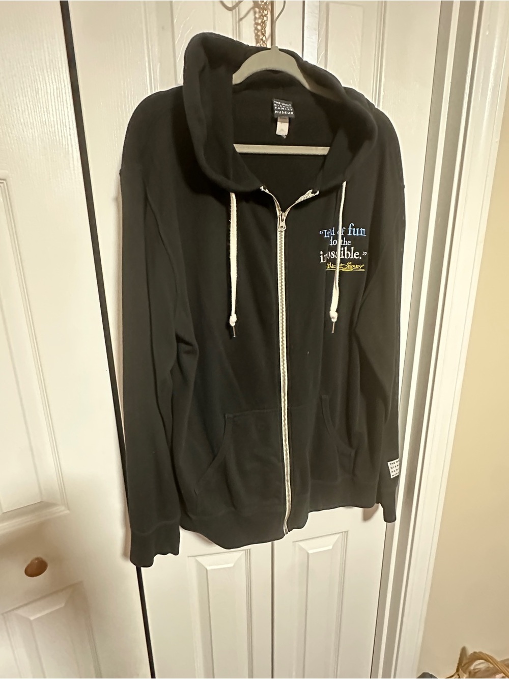 Disney Black Zip Hoodie with Multicolor Quote Embroidery